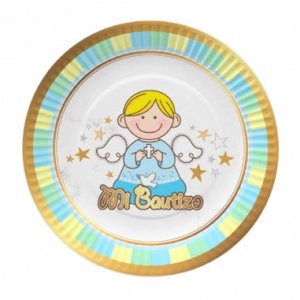 PLATO CARTON CELESTE MI BAUTIZO X6 PARTY