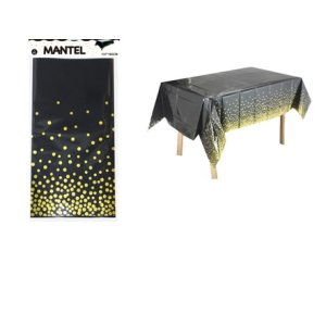 MANTEL NEGRO POLKA DORADO 137X183 MP