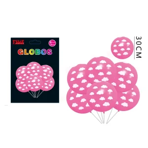 GLOBO LATEX 30CM NUBES ROSADO BLANCO 6 UNID GFELIZ