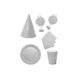 SET DE CUMPLE LISO PLATA 30 PCS MR PARTY