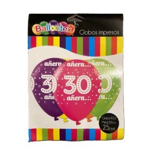 GLOBO LATEX IMPRESOS 30 AÑOS 25 UNID VIERI