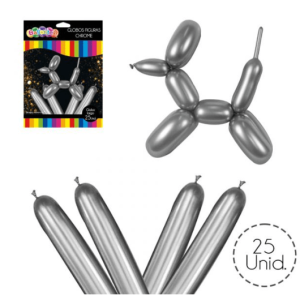 Globo largo plateado 25 unidades