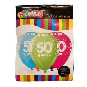 GLOBO LATEX IMPRESO  50 AÑOS X25 UNID VIERI