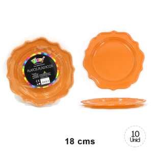 Plato color naranjo con forma de flor 10 unidades (18CM)