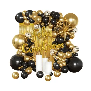 C Set Globos decoración  negro dorado 60 pcs