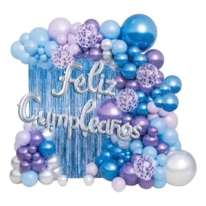 SET  GLOBOS FC DECORATIVO CELESTE LILA 82 PCS BE