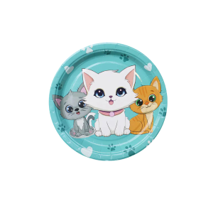 PLATO CARTON 18CM GATITOS TURQUESA  6 UNID MP