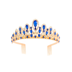 Corona Princesa Metal 11 puntas Dorada Azul fe