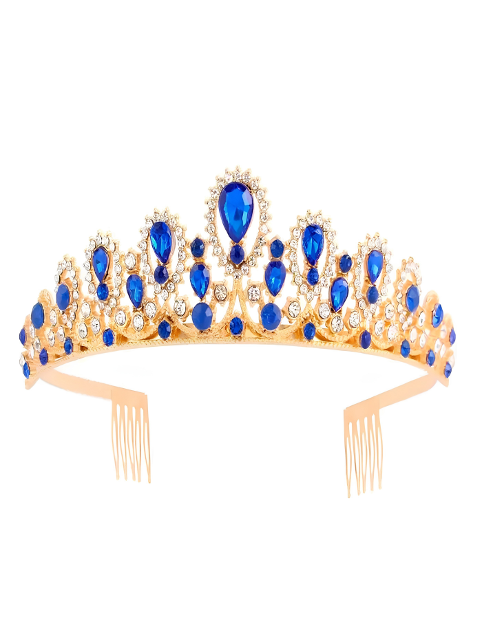 TIARA CODIGO 218238 Corona Princesa Metal 11 puntas Dorada Azul fe - Imagen 1